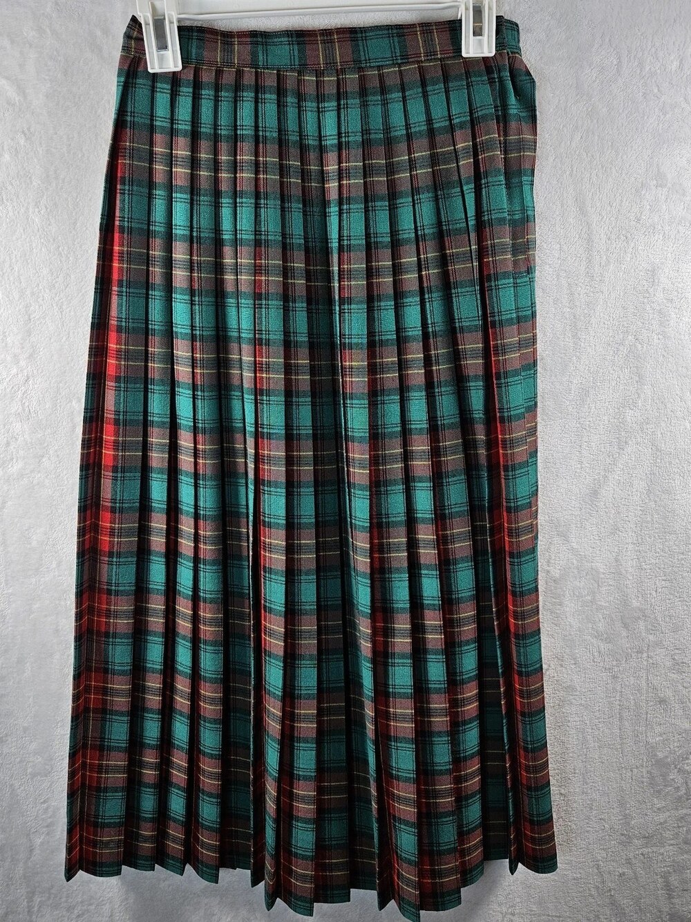 Vintage Camridge Spirtit Pleated Midi Skirt Tartan Plaid Green Red Womens 10